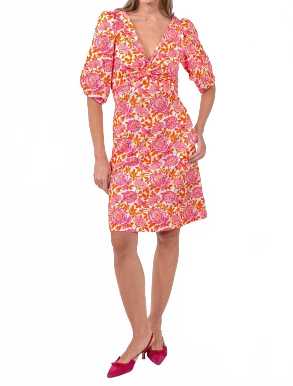 NEW GRETCHEN SCOTT smell the roses twister dress in orange/hot pink